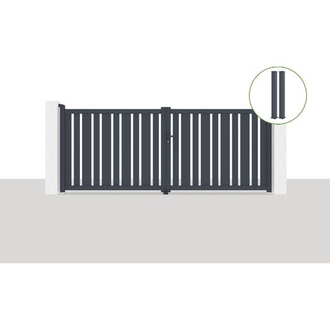 Puerta abatible 3,5x1,4m VEYMONT + 2 postes EIFEL Al.166cm Gris (1/5)