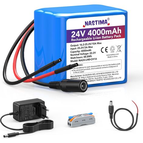 4000mAh 88,8Wh 24V Batterie Lithium-ION Rechargeable Convient aux Enceintes Bluetooth, Voitures Télécommandées, Systèmes Solaires, Projets DIY, etc. Inclut Chargeur et Connecteurs (1/5)