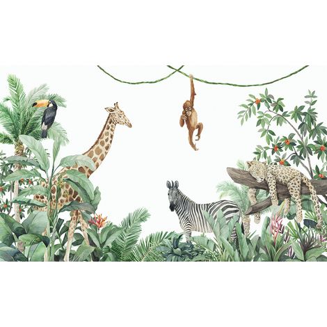 Papier peint panoramique Enfants - Animaux de la Jungle - 425 cm x 255 cm (1/2)