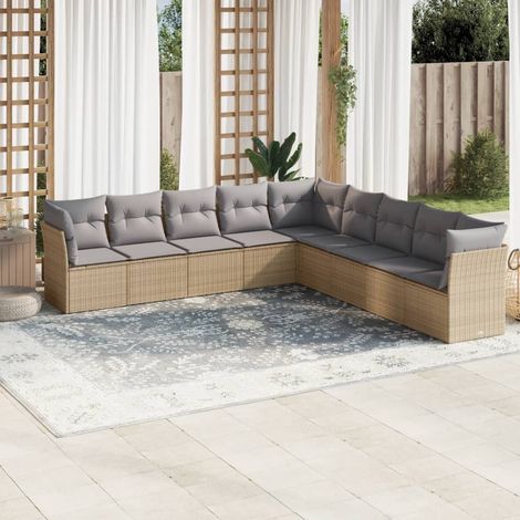 vidaXL Set Divano da Giardino 9 pz con Cuscini Beige in Polyrattan (1/3)