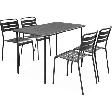 4-seater rectangular steel garden table with 4 chairs Anthracite 120x70x72.5 cm - Amelia