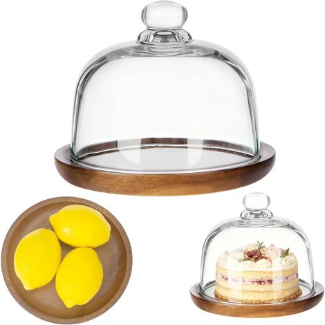 1 Présentoir à gâteaux avec dôme en verre et base en bois 15,2 cm pour dessert fromage bonbons (1/5)