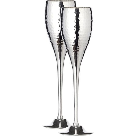 Lot de 2 flûtes à champagne en laiton plaqué argent martelé pour réception, 23 cm, 200 ml - PANGIVO (1/5)