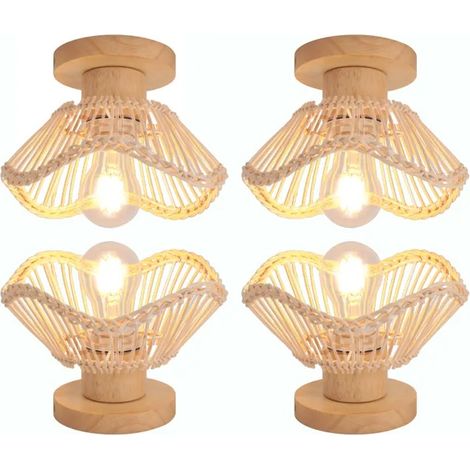4pcs Rétro Plafonnier Industriel,Lustre Vintage Abat-jour en Rotin E27 Lampe de Plafond Style Nordique pour Salon Couloir (1/5)