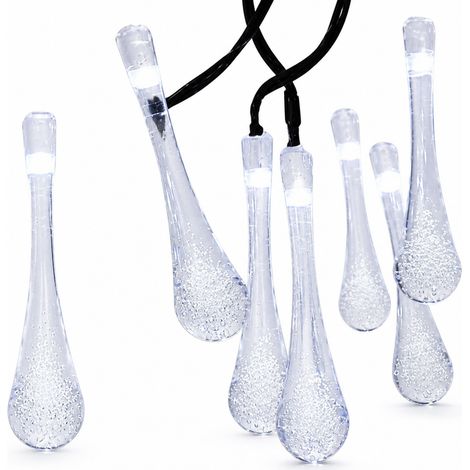 Guirlande Solaire LED Gouttes Blanc Froid, 12 m 100 LED, 8 Modes, Décoration Extérieure Jardin et Balcon (1/5)