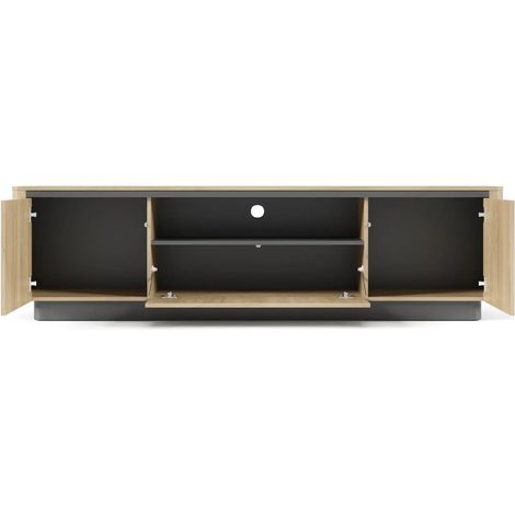 POPPY - Meuble TV 200 cm effet chêne Cremona et noir - Chêne clair
