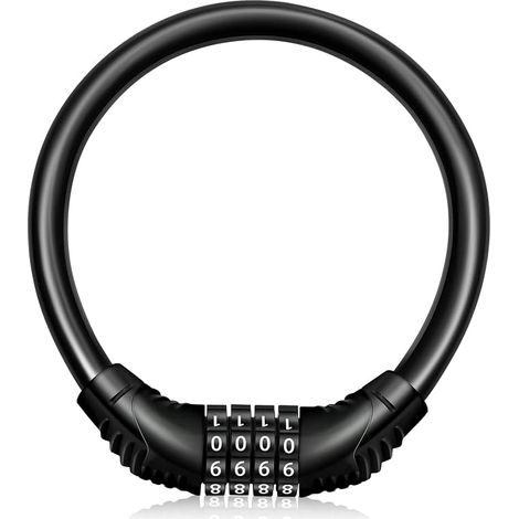 Candado portátil para bicicletas con cable, candado de alta calidad con código de 4 dígitos, ideal para asegurar bicicletas, motocicletas y ciclomotores. (1/5)