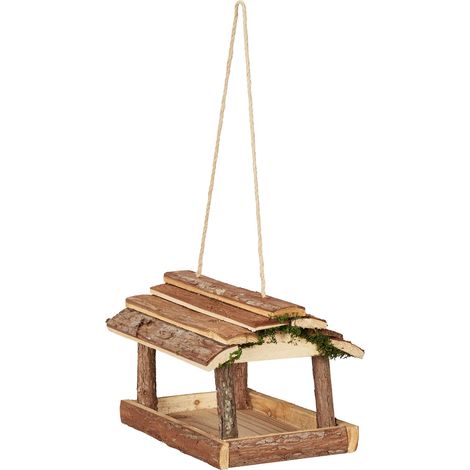 Mangiatoia per uccelli decorativa da appendere giardino terrazza apertura facile 30 x 20 x 15 cm in legno marrone 130011241