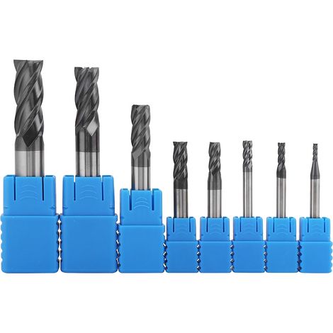 4-schneidiger Hartmetall-Schaftfräser-Satz, 2-12 mm, aus Wolframstahl.