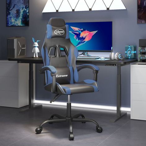 Fauteuil gamer pivotante Chaise de bureau - Fauteuil de jeu Noir et bleu Similicuir BonneVie-80046 (1/5)