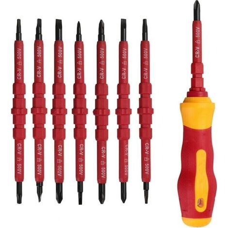 Lot de 7 tournevis d'électricien isolé 500 V avec tournevis testeur, tournevis isolé avec poignée, tournevis isolant magnétique interchangeable, kit d'outils de réparation (1/5)