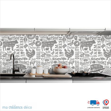 Crédence : Boucherie et graphisme - Couleur Gris platine - Alu composite - 60 - 120 (1/3)