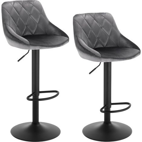 Woltu – Lot de 2 tabourets de bar en velours gris foncé – Hauteur réglable 60-82 cm – Pieds en métal – Siège rembourré ergonomique