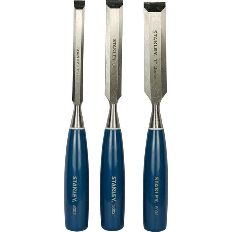 Stanley 3-Piece Chisel Set (12mm, 18mm, 25mm) with Hardened Alloy Steel Blades, Impact-Resistant Handles, Rust-Resistant Lacquer, Ideal for Carpentry and DIY Projects (1/5)