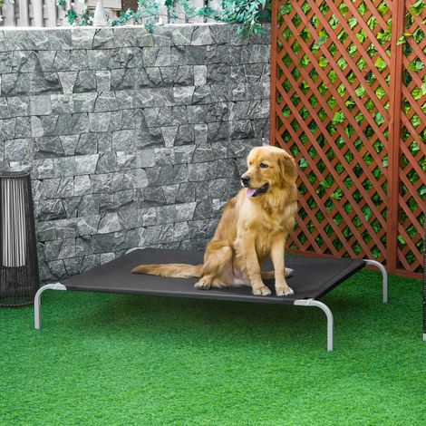 Lit de camp surélevé pour chien et chat XXL grand confort, 130 x 90 x 20 cm en textilène micro-perforé noir (1/5)