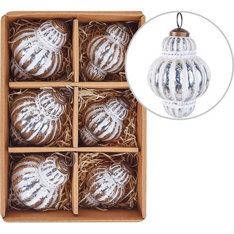 Conjunto de 6 adornos navideños de cristal hechos a mano bolas colgantes para el árbol de Navidad plateado Cremeux