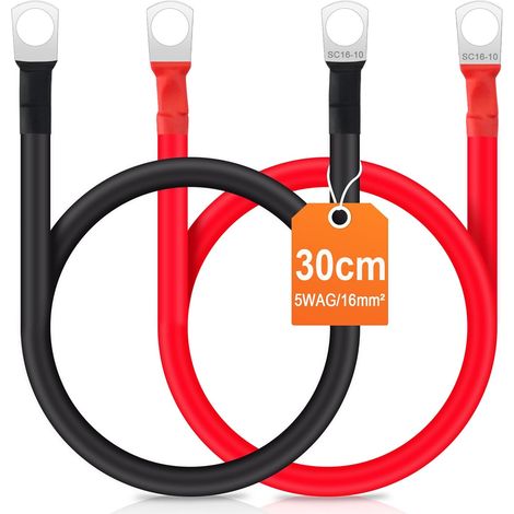 2pcs câble inverseur de Batterie 30cm, câble de Batterie 12v Fils de Batterie Automatique Rouge et Noir avec bornes à Anneau Fil Flexible en cuivre pour Moto, RV Solaire (1/5)