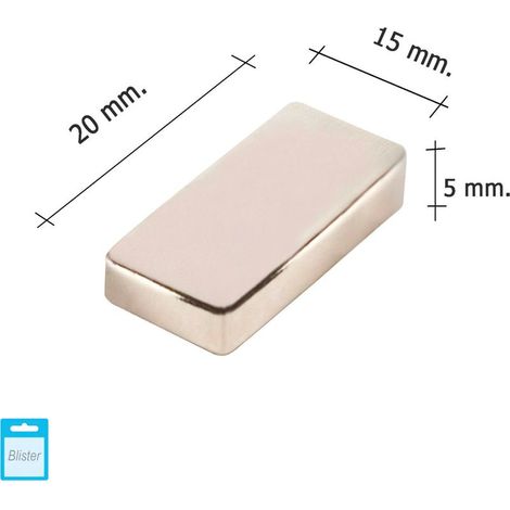 Aimant Néodyme Rectangulaire 20x15x5 mm. (Blister 1 Pièce)