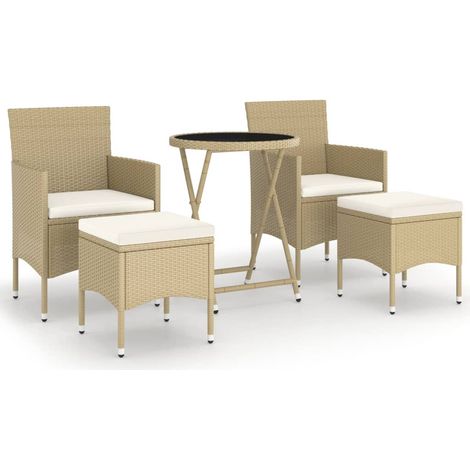 Maison Exclusive - Set Bistrot da Giardino 5 pz Polyrattan e Vetro Temperato Beige (1/5)