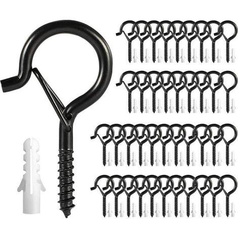 royaluxe -40 Pièces Crochets de Plafond Suspendu à vis, Crochet à Visser Noir pour Crochets de Plafond en Métal, Crochets à Visser avec Filetage en Bois pour accrocher Idéal pour Suspendre des Vêtemen (1/5)