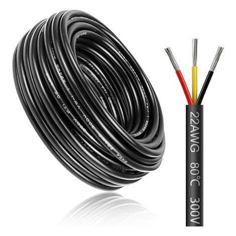 Câble électrique 10 mètres 22 AWG 3x0,3mm² à 3 conducteurs, fil de cuivre étamé flexible, impédance faible, compatible alimentation LED 5V / 12V / 24V, résistance aux hautes températures (1/5)
