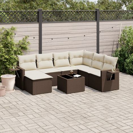 8-tlg. Garten-Sofagarnitur mit Kissen Braun Poly Rattan (1/3)