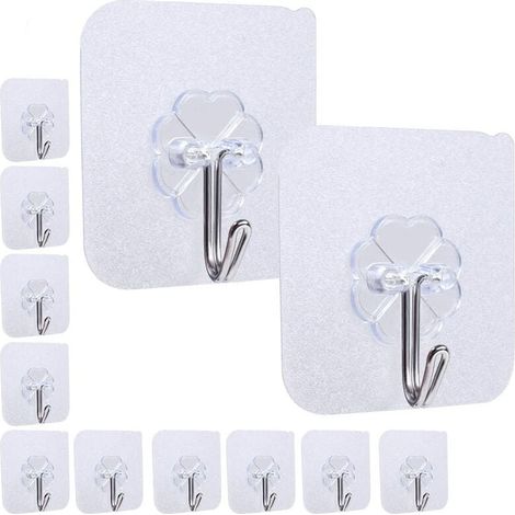 12x Transparent Waterproof Adhesive Hooks Suitable for Living Room Bathroom Kitchen (1/5)