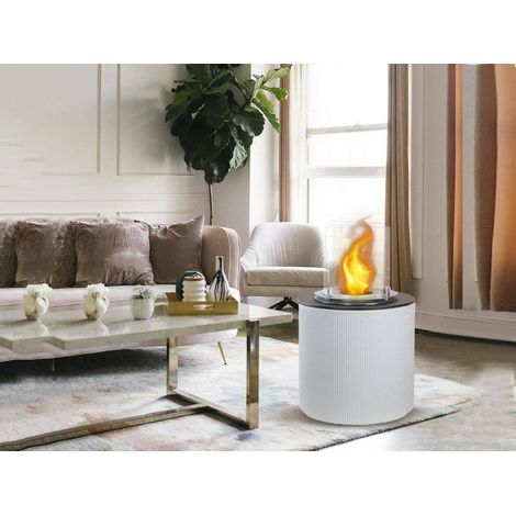 Dmora - Chimenea de bioetanol Maynila, Chimenea ecológica, Hogar sin humo, Calefactor de etanol, Made in Italy, 36x36 h56 cm, Blanco (1/4)