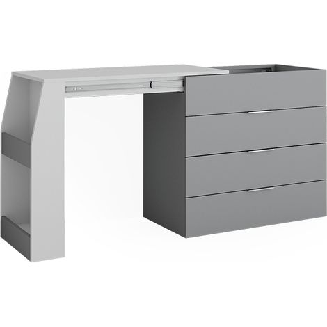 Mesa de manualidades Iva, Gris, 95.5 x 80 cm desplegable, 4 cajones, Vicco