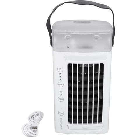 Ortviai Ventilateur portable avec climatisation 480 ml, 3 vitesses, lumière LED 7 couleurs pour bureau, chambre ou bureau (1/5)