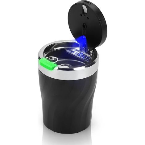 Tragbarer, rauchfreier Edelstahl-Aschenbecher mit Deckel und LED-Beleuchtung für Autos, Transporter, Camping und Outdoor-Aktivitäten, Schwarz (1/5)