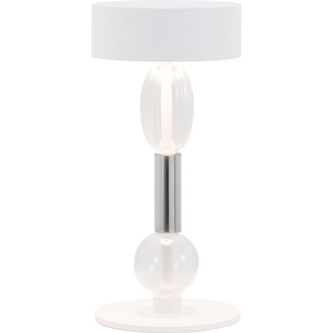 Zafferano Royal Family Wi-Fi - Lampada da Tavolo Led Ricaricabile Smart, Dimmer Touch, 36h Autonomia - Alluminio Bianco e Vetro Soffiato (1/2)