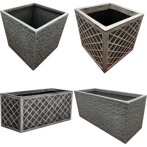 1 x SLATE Trough Large Garden Flower Planters In Pewter Grey