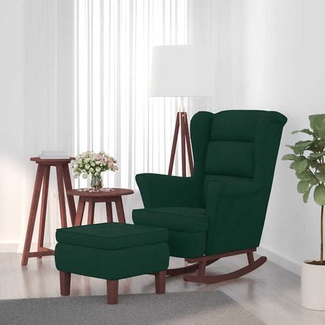 Fauteuil à bascule à oreilles en velours vert foncé bois massif (1/5)