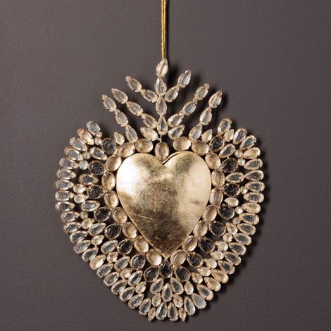 Ex-voto coeur doré et diamants en fer 20x26cm (1/4)