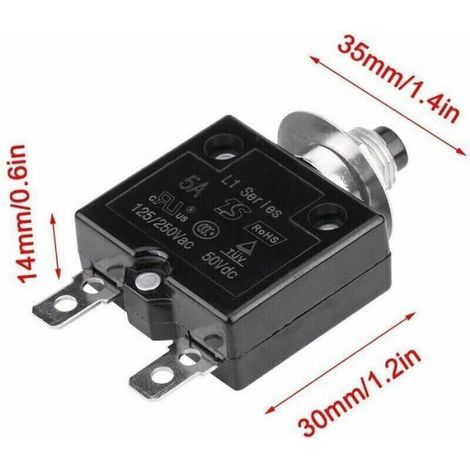 Disjoncteur thermique - LUSKYKA - 10A - Interrupteur thermique réinitialisable - 125-250V AC - 50V DC - Bouton-poussoir (1/4)