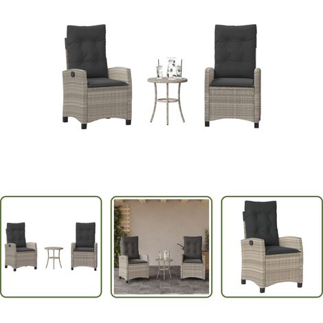 Gartentisch - 3-tlg. Bistro-Set mit Kissen Hellgrau Poly Rattan (1/5)