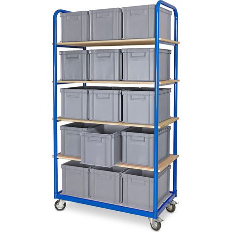 BRB Etagenwagen mit 5 Ebenen, BxTxH 1050x500x1880 mm, bestückt mit 15 Euroboxen BxTxH 400x300x280 mm, 4 Lenkrollen (grau) (1/2)