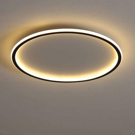 Luminaire Plafonnier LED avec Telecommande, Salon Lampe Plafonnier Anneau Designer Lampe de Plafond, 50W Dimmable pour Chambre/Cuisine, 3000K-6500K , Moderne Design, Rond 40Cm Noir (1/4)
