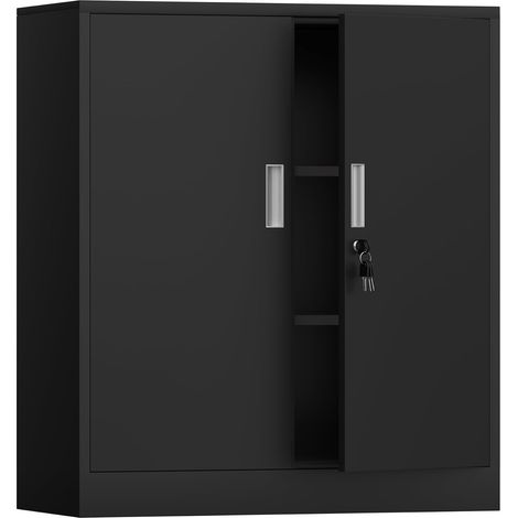 Metal Storage Cabinet with Lockable Doors and 2 Adjustable Shelves, Small Lockable Storage Cabinet for Home, Office, Garage (Black, 92 cm) (1/5)