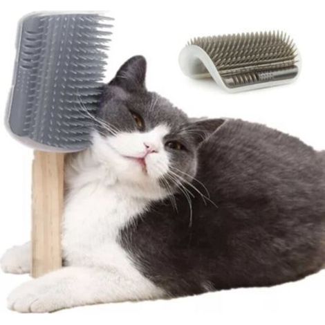 1 Stück Grauer Kratzbaum für Katzen, Katzenbürste, Massagebürste zur Eckmontage für Katzen