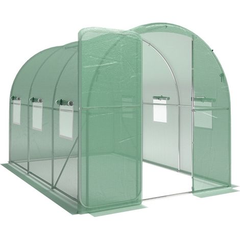 CHICFURN invernadero túnel 3 x 2 x 2 m de polietileno verde con puerta con cierre y 6 ventanas (1/5)