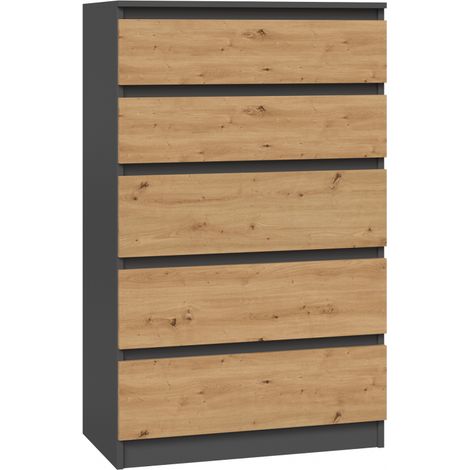 MILAN - Cómoda moderna 5 cajones - 70x40x109.5 cm - Unidad de almacenamiento - Estilo escandinavo (1/2)