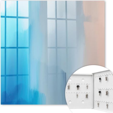 Armoire à clés - (30 cm x 30 cm) - Boîte à clés murale - Coffret de rangement pour clés - Couleur blanche - Ouverture vers la droite - Pour maison et bureau - Gradient relaxant