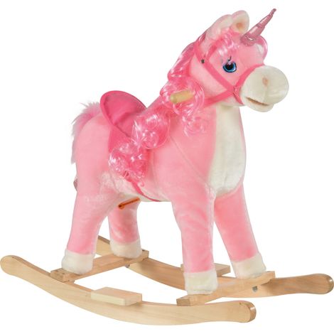 Cheval bascule licorne rose, authentiques sons, selle, peuplier bois, cm l33 x 62H x L74 (1/5)
