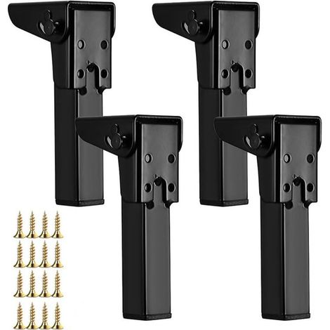 4er-Pack schwarze, klappbare Metallmöbelfüße, verstellbare, rutschfeste Stützfüße für Sofas, Betten und Tische (1/5)