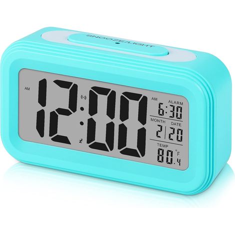 Réveil Numérique Reveille Digital Reveil Matin Silencieux et Intelligent à Piles avec LED Reveil Lumineux avec Fonction Snooze Date Température pour Enfant Ado Fille Garcon Adulte, Bleu (1/5)