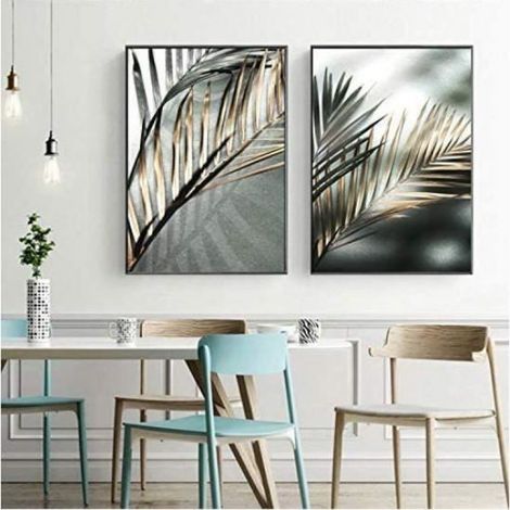 Set de 3 Affiches Palmier Dore Plante Feuille Verte Poster Murale Salon Decoration Peintures sur Toile Tableau sans Cadre5070CM (1/4)