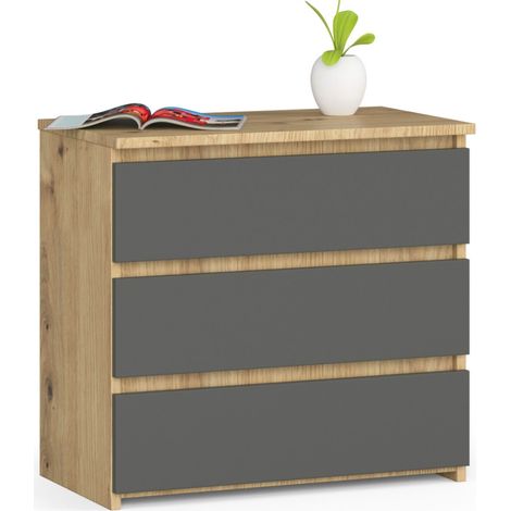 Mesita de noche AKORD CL3 Roble Artisan 60 cm 3 cajones frente en color Grafito Gris 60x35x57 cm (1/5)