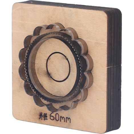 Emporte-pièce cuir forme fleur avec socle bois hêtre matrice perçage acier allié 60mm diamètre extérieur (1/5)